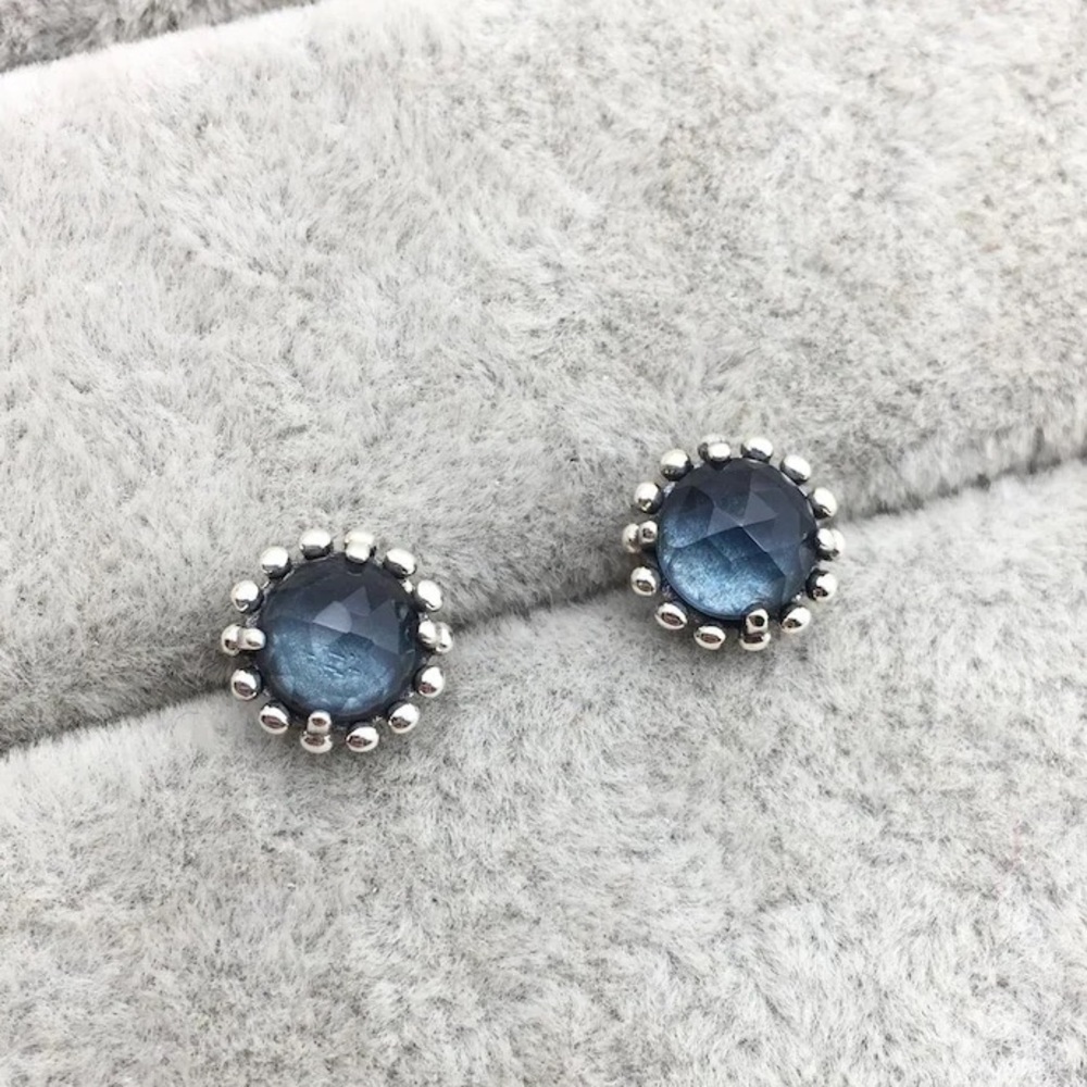 midnight star genuine PANDORA silver navy blue crystal studs earrings